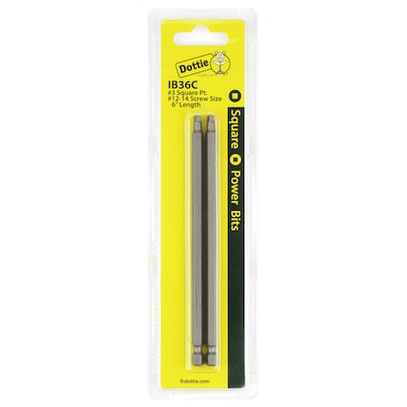 Dottie L.H. Dottie No 3 x 6'' Square Drive Power Bit (Carded) IB36C